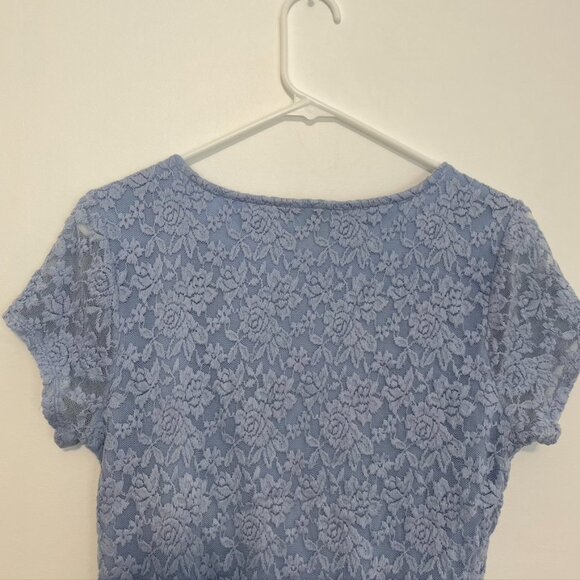 FOREVER 21 Periwinkle Purple / Blue Floral Lace Short Sleeve Peplum Blouse Top L - Picture 9 of 10